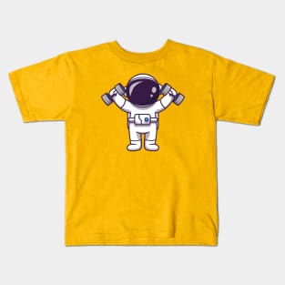 Cute Astronaut Lifting Barbell Kids T-Shirt